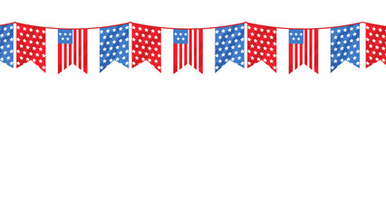 American flag banner decoration with stars and stripes on a black background, patriotic decoration for celebration and party.