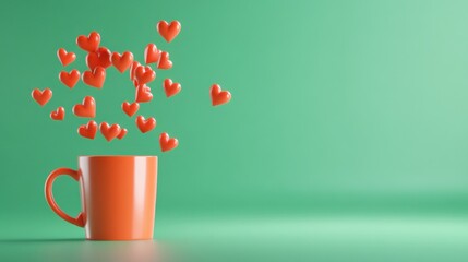 Orange mug with floating hearts