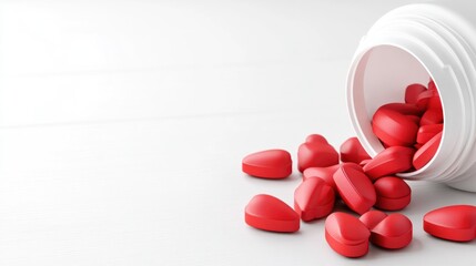 Red heart shaped pills spill from container