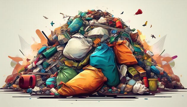pile of garbage illustration design art on white background generative ai