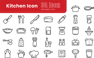 Kitchen, Dish plate, Food bowl and Cooking line icons set. Thin Line Icons - Editable Stroke. Food plate, glass and tea cup. Vector