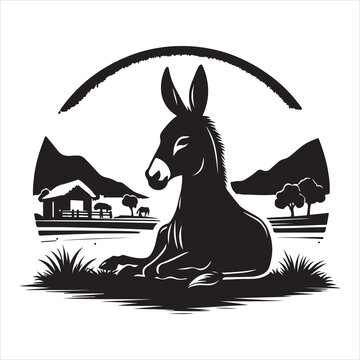 siting  donkey Silhouette Vector Art, and Graphic, vector black color silhouette 