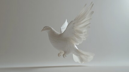 Obraz premium White dove in flight against a neutral background