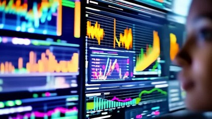 Focused analyst monitoring financial data streams and market investment insights - Powered by Adobe