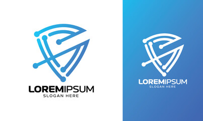 Technical shield protection logo template