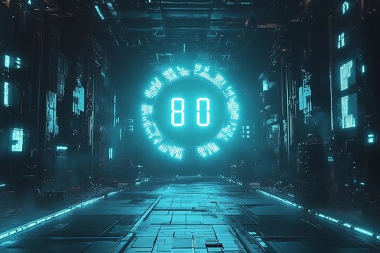 Digital clock projecting glowing numbers