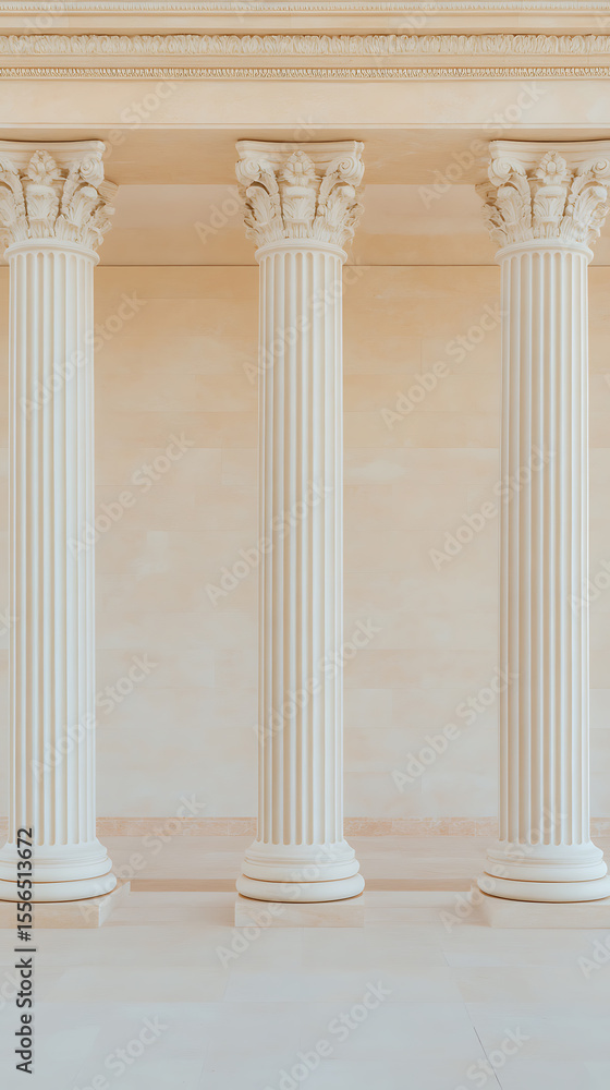 Poster elegant architecture featuring classical columns with fluted shafts and ornate capitals against a ne