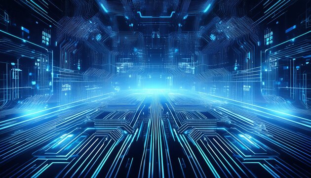 abstract blue technology background depicting a complex digital circuit network representing data flow and connectivity in modern systems ideal for high tech and futuristic concepts 3d render