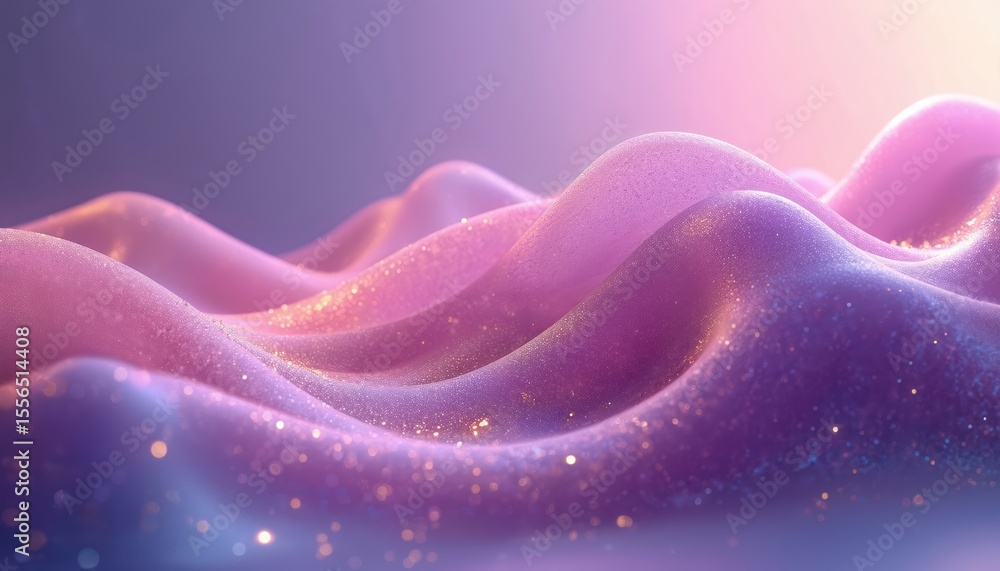 Poster abstract art illustration, flowing waves with luminescent highlights. gradient background in pink pu