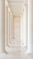 Row of classical columns in a light-filled hallway, creating an elegant and symmetrical architectural scene. The space conveys peace and grandeur.