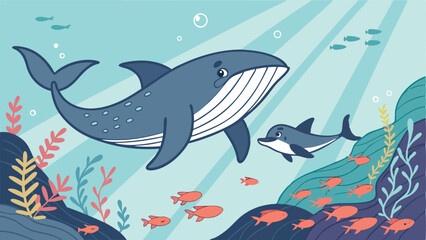 Naklejka premium Whale & Dolphin Underwater Scene.eps