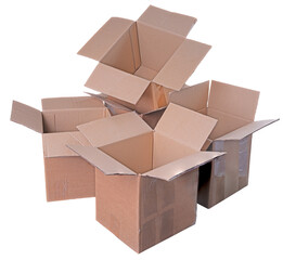 Several open cardboard boxes on an isolated background.	
