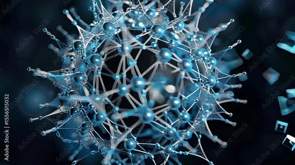 Poster 3d molecular structure blue and white scientific illustration of abstract design showcasing intricat