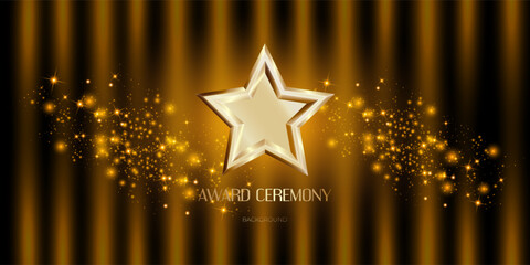 Golden star award ceremony background with glowing sparkles, glitter and luxury light effects. Elegant festive scene for celebration, honoring winners, VIP events or Hollywood movie nights.