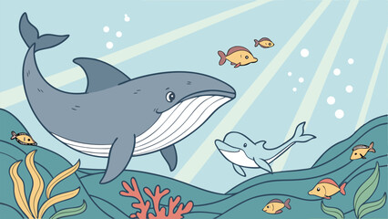  Whale & Dolphin Underwater Scene.eps