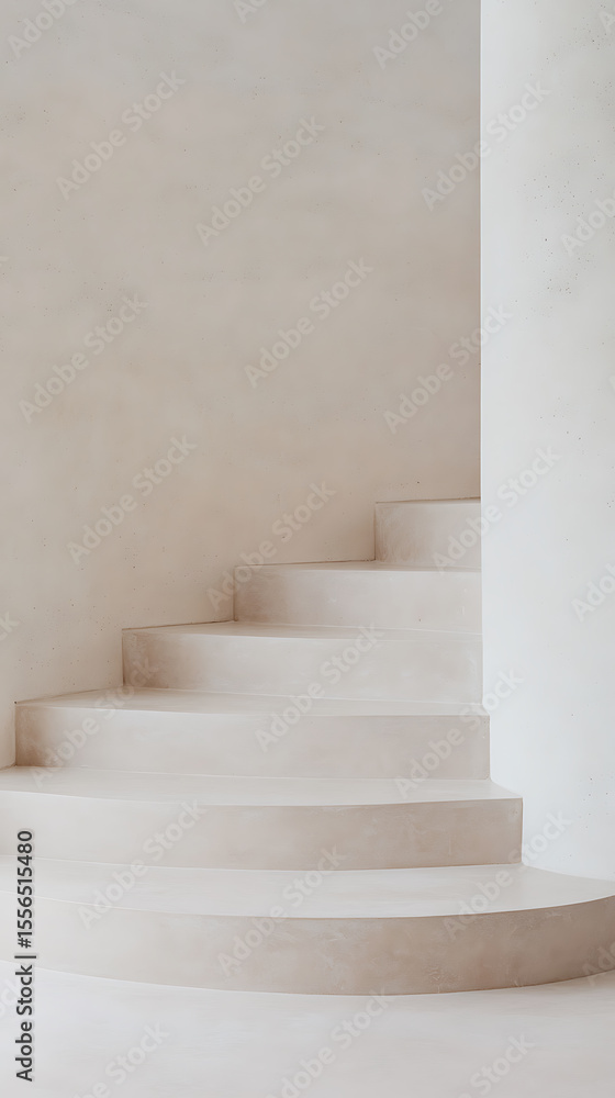 Poster minimalist staircase in light beige tones. modern architecture and design concept. smooth curves and