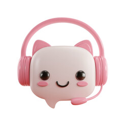 3d pink speech bubble with headset isolated on white transparent background. Png 