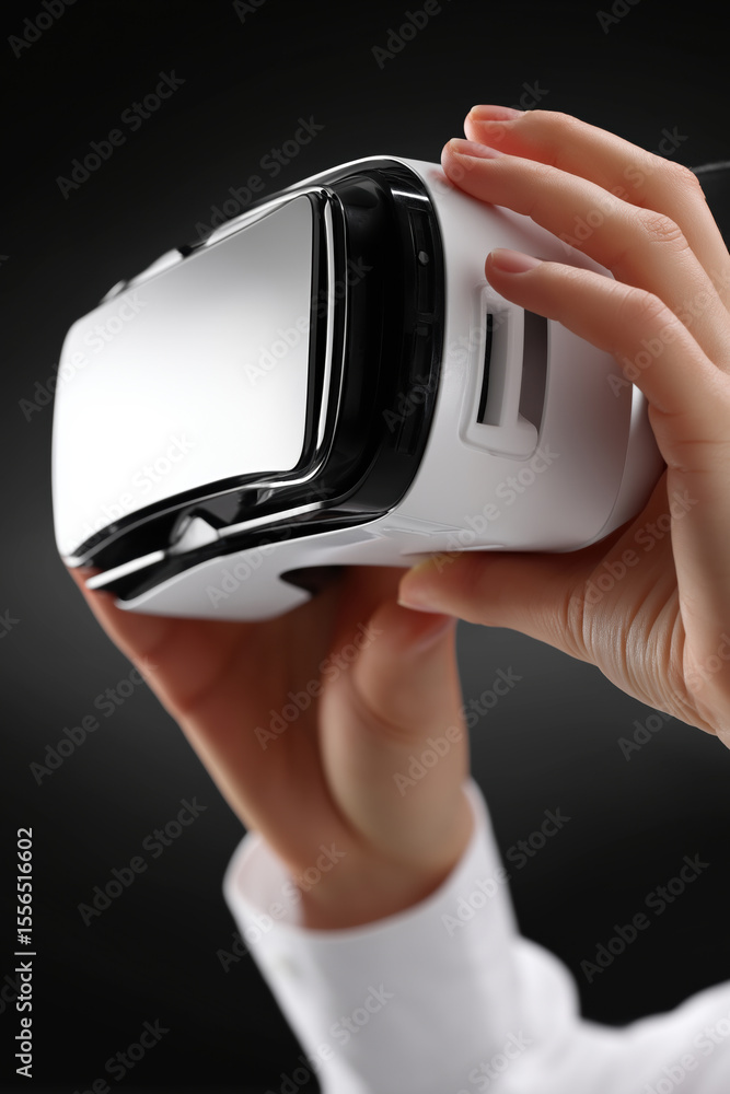 Poster engaging with virtual reality headset while exploring immersive experiences
