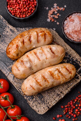 Grilled chicken or beef sausages, a hot meat dish. Barbecued sausages