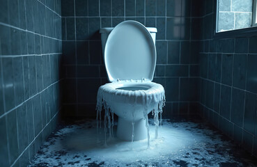 Overflowing toilet in bathroom. Plumbing disaster, water damage, toilet malfunction, urgent repair needed. Concept chaos, urgency, damage, repair, crisis. Water floods the floor, toilet with open lid.