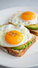 Two Sunny Side Up Eggs Avocado Toast Breakfast food