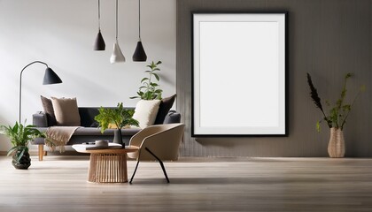 modern living room interior with blank frame