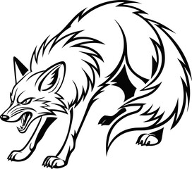 roaring wolf black silhouette vector, Simple silhouette Design vector icon with white background