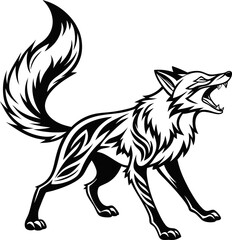 roaring wolf black silhouette vector, Simple silhouette Design vector icon with white background