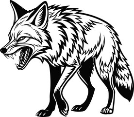 roaring wolf black silhouette vector, Simple silhouette Design vector icon with white background
