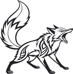 roaring wolf black silhouette vector, Simple silhouette Design vector icon with white background