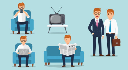 Diverse Men Engaging in Daily Activities Illustration Pack