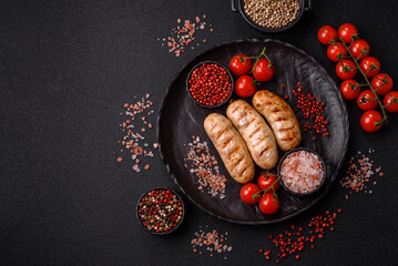 Grilled chicken or beef sausages, a hot meat dish. Barbecued sausages