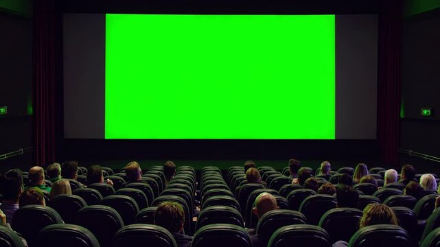 Cinema audience watching green screen movie theater film entertainment background mockup template design 100 - Powered by Adobe