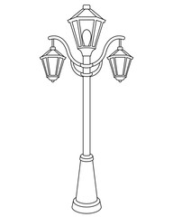 Street triple lamp vector linear picture for coloring. Outline. Street triple lamp for coloring book