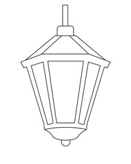 Street vintage lamp vector linear picture for coloring. Outline. Vintage street lamp for coloring book