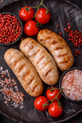 Grilled chicken or beef sausages, a hot meat dish. Barbecued sausages