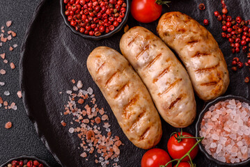 Grilled chicken or beef sausages, a hot meat dish. Barbecued sausages