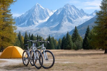 Fototapeta premium Camping and biking in the mountains