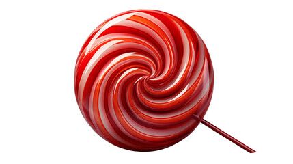 A striking view of a vibrant red and white swirled lollipop, evoking sweetness and confectionery delight against a soft background transparent.