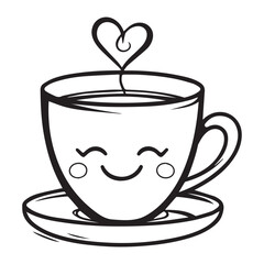 Cute cartoon coffee cup with heart shaped steam isolated on white background