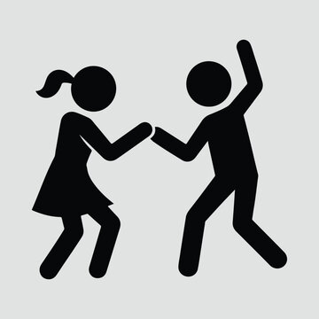 Silhouette dancing couple stick figures in action poses Vector illustration