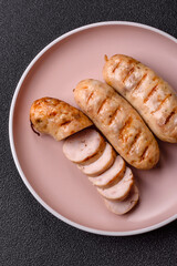 Grilled chicken or beef sausages, a hot meat dish. Barbecued sausages