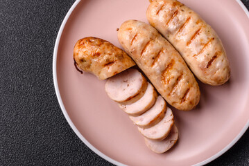 Grilled chicken or beef sausages, a hot meat dish. Barbecued sausages