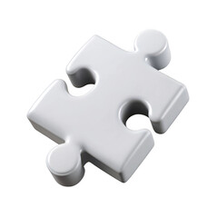 Single white puzzle piece isolated on transparent background
