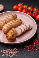 Grilled chicken or beef sausages, a hot meat dish. Barbecued sausages