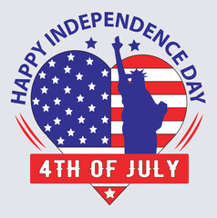 USA Independence Day t shirt design silhouette vector art illustration, statue of liberty with flag