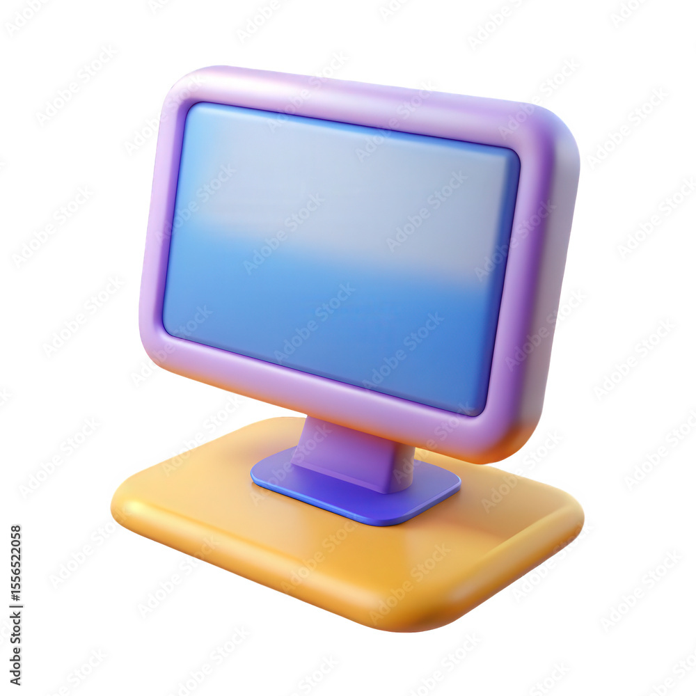 Poster purple and yellow computer monitor isolated on transparent background