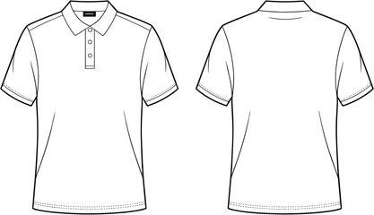 Classic Men's Polo Shirt Flat Sketch Template for Apparel Design, Casual Wear Mockups, Fashion Illustration, and Clothing Technical Drawings.