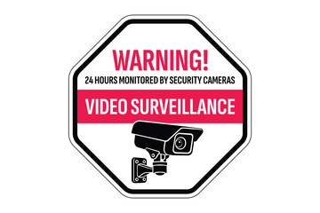 24-Hour Surveillance Warning Sign with Security Camera Icon – Video Monitoring Safety Notice – High Quality Vectorial Stock Image