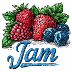 Vintage Hand-Drawn Berries Jam Illustration: Explore Sweet Preserves and Natural Culinary Art with Nature-Inspired Design.